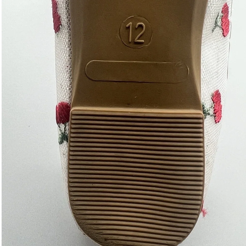 Bebe Girls White‎ and Red Flats Slippers with Cherries - Kids Youth Size 12